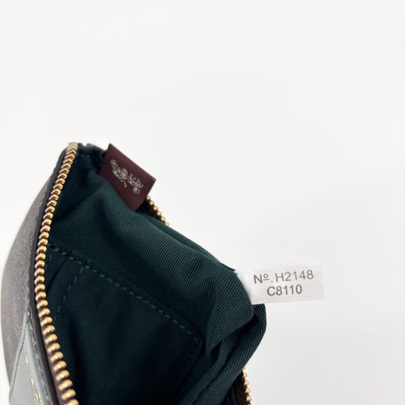 Coach Corner‎ Zip Wristlet Wallet Brown Metallic Ivy Green Canvas Leather - Picture 6 of 8